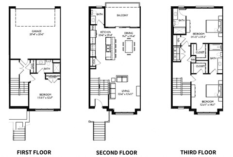 Floor plan for 3 beds, 3.5 baths, 2094 sqft